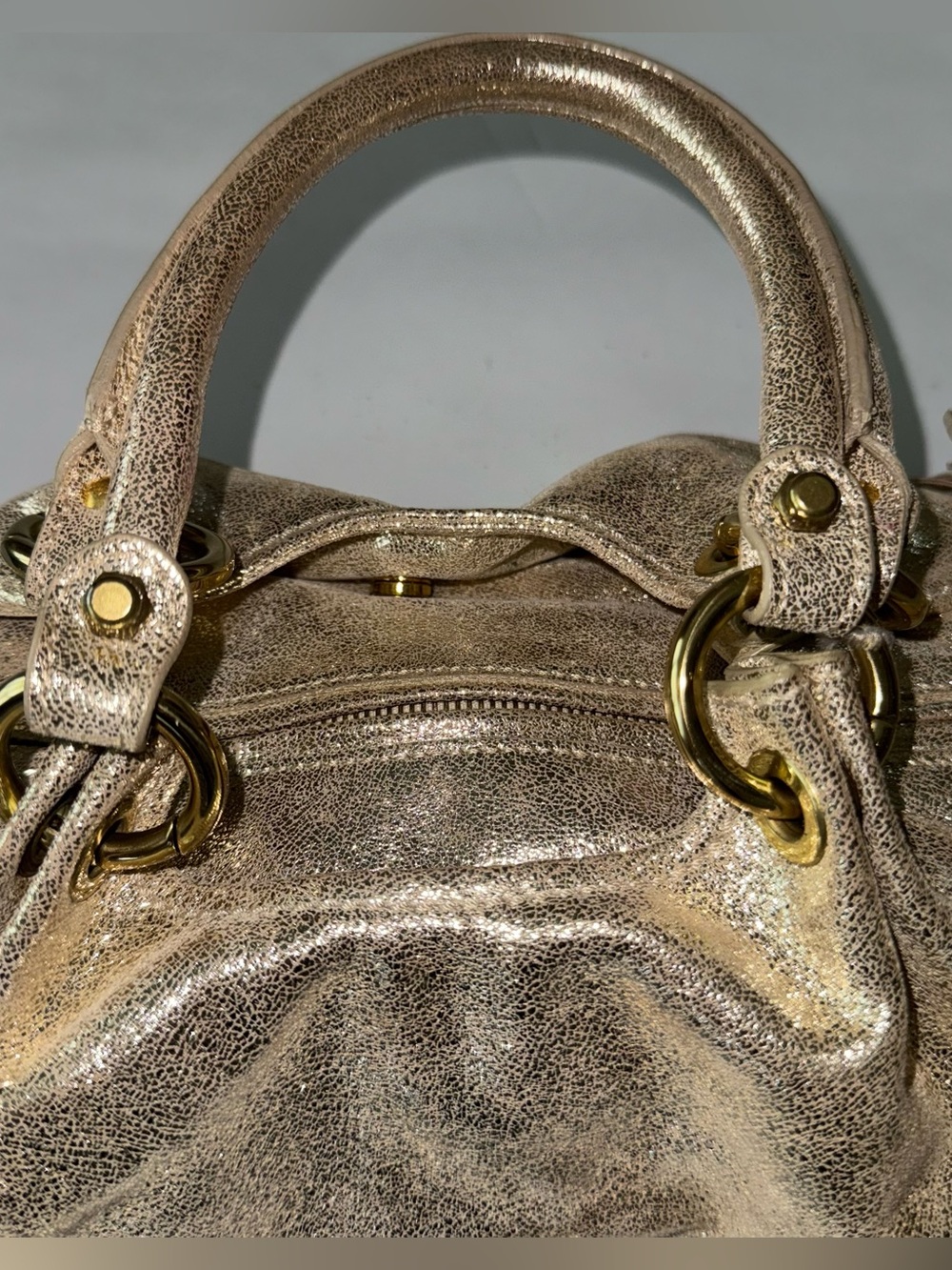 Vintage MOSCHINO Shimmering Gold Champagne Leather Italy Shoulder Hobo Bag - Picture 3 of 16